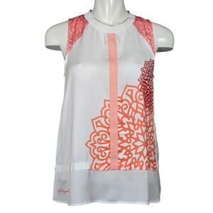 Desigual Women's Mandala Print Sleeveless Chiffon Blouse White Orange M